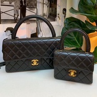 Chanel 香奈兒 中古二手 Vintage 一set兩個(vip gift) CF小香子母包小羊皮黑金 兩個可以拆開用