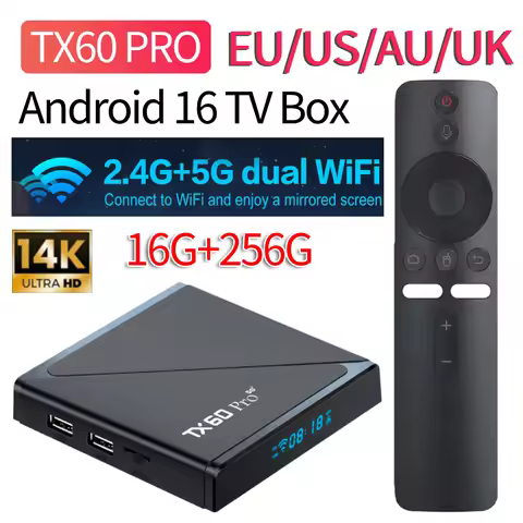 Android 16 TV Box 16GB 256GB Media Player 14K 2.4G/5G Dual WiFi Android Box with Remote