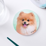 啡色松鼠 博美 狗狗-圓型陶瓷吸水杯墊/動物/居家用品
