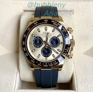 ROLEX 勞力士 Daytona 迪通拿 金色奶油面藍色小錶盤膠帶腕錶 男款 40mm