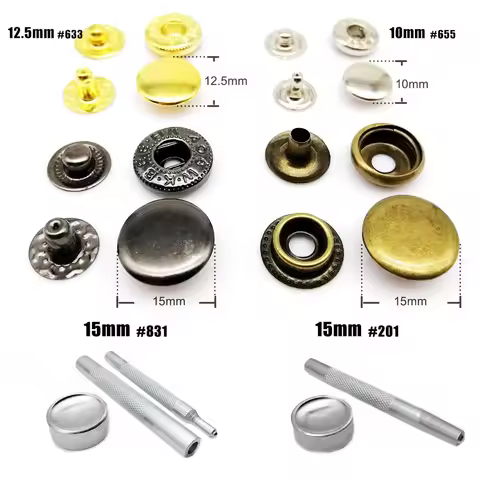 50 sets 10/12.5/15mm #633 655 831 201 Metal Sewing Press Fastener Snap Button Popper Leather Bag Clo