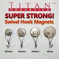 Strong Swivel Hook Neodymium Magnet Dia. 25mm, 32mm, 36mm, 42mm for Hanging, Mounting Fridge Magnets