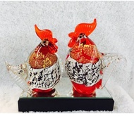 水晶玻璃 金雞母 金箔銀箔 公母雞 福氣雞