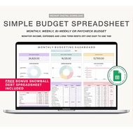 Simple monthly Budget Spreadsheet template for Google Sheets, Paycheck Budget Template, Biweekly Bud