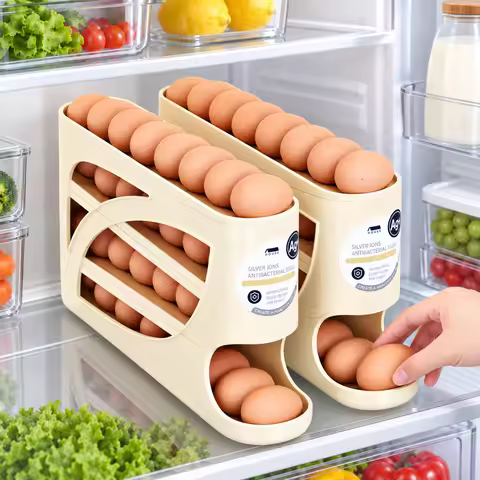 3 Tier Egg Storage Box Rolling Egg Design Large Capacity Anti-Drop Antibacterial Egg Organizer Rack