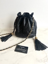 中古包 Chanel黑金流蘇水桶包 側背包 單肩包 斜背包 二手肩背包