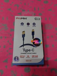 100% 全新未開 PROMINI Type-C to USB 2m 快充數據傳輸線 數據線 充電線