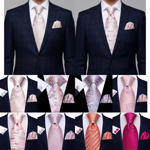Hi-Tie Mens Gift Tie Set Pink Solid Striped Silk Wedding Tie For Men Fashion Design Quality Tie Hank