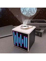 Lámpara de proyector activada por sonido, rodeo de habitación giratorio de 360 grados, cuatro discos de escenas reemplazables, altavoz Bluetooth 3D HIFI con efecto de sonido envolvente, iluminación de techo, lámpara romántica de galaxia estrellada, regalo creativo de luz ambiental.