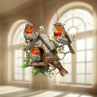 2D Flat 1pc Renaissance Robin Bird Nest Suncatcher Flat Wall Hanging Garden Porch Bedroom Office Dec