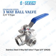 I-TECH 3-Way Ball Valve Stainless Steel Sus304 Pipe Three-Way T-Type Valve Female Thread 3/4" Dn20