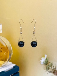 翡翠珠子耳環 醫療鋼耳環 金色耳環 手作耳環 手作飾品 垂墜式耳