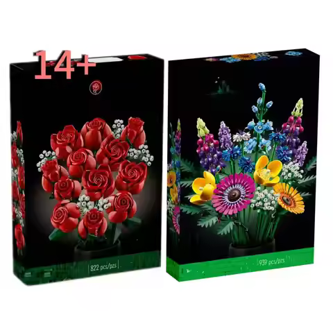 MOC bouquet of roses 10313 10328 building block set, plant home decoration, romantic birthday gift f