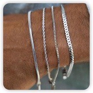 Gelang Perak untuk Lelaki Wanita, Gelang Lelaki, Gelang Keluli Tahan Karat, Gelang Cuban Link, Set G