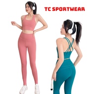 Women's Yoga Gym Set Long Pants with Bra Pocket and Foam Bcy03 Good Elastic Cold Spandex Fabric-D28