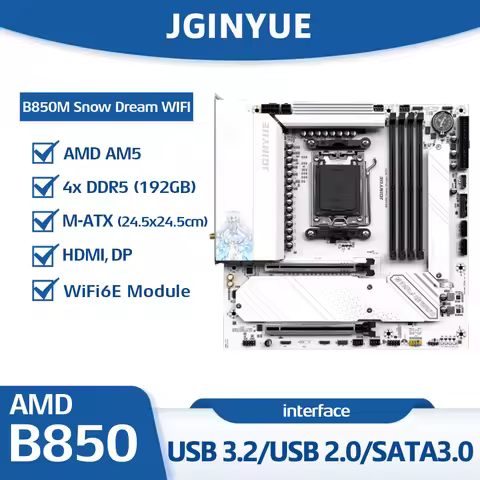 JGINYUE B850M Snow Dream WIFI Motherboard Socket AM5 | Ryzen ™ 9000/8000/7000 Series | 4x DDR5 Slots