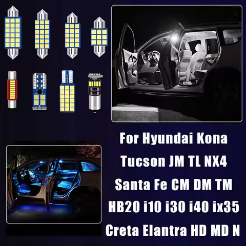 Car LED Bulbs Lights For Hyundai Kona Tucson JM TL NX4 Santa Fe CM DM TM Creta Elantra HD MD N HB20 