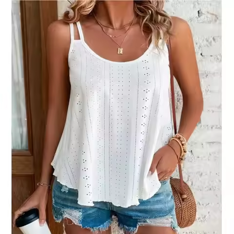 Large Big 5xl Women Leisure Simple Boho Camis Tops Women's Hollow Out Top Pullovers New Summer Casua
