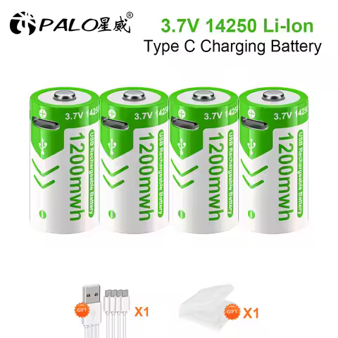 3.7V ER14250 LS14250 Rechargeable Battery Type C USB Port Charging 14250 1/2 AA Li-Ion Batteries for