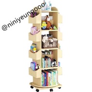 HH-&amp;0004實木旋轉書架 落地架 儲物架 多功能兒童繪本架 玩具收納櫃 置物架 儲物櫃 可移動書櫃bookcase全新包運送