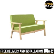 Living Mall Desmond 3-Seater Wooden Fabric Sofa in Green and Purple Colour