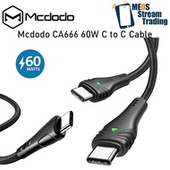 Mcdodo CA666 Type C To Type C PD QC 4.0 3A 60W 1.5M Super Fast Charging USB C Data LED ( 1 Year Warr