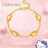 FX 999/24k Gold （2.6g） Hello Kitty hollow-out Pure Gold Bracelet KT Cat Solid Gold Charm Bracelet