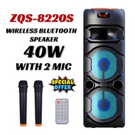 ZQS8220S Dual Mic Bluetooth Speaker 40W Super Bass+ Portable Wireless Karaoke Speaker with LED Light