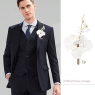 4pcs/1pc Vintage Artificial Flower Brooch, Men's Western Wedding Boutonniere, Party Formal Suit Pin,