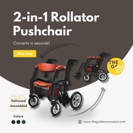 2-in-1 Rollator Pushchair for Elderly Singapore | Foldable Mobility Aid Pushchair with Seat