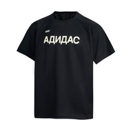 Creative Cyrillic letter printed T-shirt black loose fit short sleeved daily casual versatile top