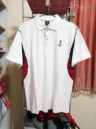 男 JRGS 高棉質 短袖 運動上衣服 鈕扣子 高爾夫球衣 POLO衫 立領子 吸濕排汗 LOGO圖案 純白色 ➯ XL