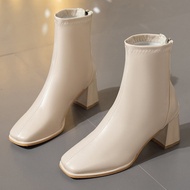 Giày bốt nữ cổ cao đế vuông 5cm lót lông boot cao gót nữ 5p khóa sau da lỳ mềm cao cấp ôm chân Lisa