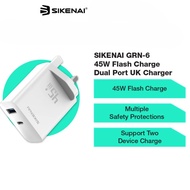 Alpha Borong SIKENAI GRN-6 45W Fast Charger Dual Port USB Type C UK Plug Adapter for Huawei Xiaomi O
