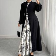 Plus Size Chinese Style New Chinese Cheongsam Dress, Autumn/Winter, Frog Button, Chinese Knot, Ink P