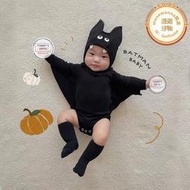 韓國秋長袖嬰兒可愛超萌男寶寶蝙蝠造型哈衣爬服連身衣套裝