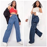 women Plazu Cargo 6 pocket High quality Deni jeans pant ready stock