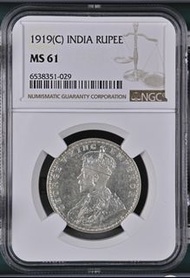 1919-C 英屬印度盧比銀幣 NGC MS61