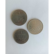 Old Coins Collection /Foreign- France ( Pre-Euro ) 1 Franc -  1 Set x 3 coins - 1960 / 1969 / 1973