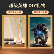 LED Superhero Mirror Light Iron Man Spiderman Batman Photo Frame With Mirror B 3-tone Light