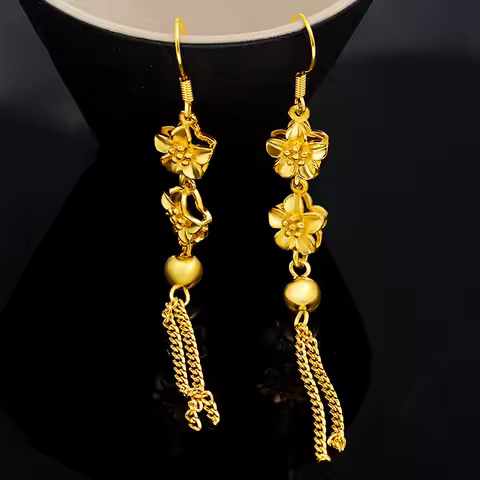Luxury 24K 9999 Pure Gold real gold Women's Long Fringe Earrings