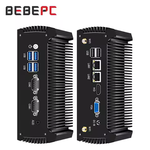 BEBEPC Fanless Mini PC Intel Core i3-7100U Support WiFi Linux with 4xUSB3.0 2xRS232/485 2xGigabit LA