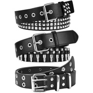 Black Studded Belt, 3 Pcs Y2K Belt Emo Girl Goth Punk Rock Double Grommet with Pyramid Scene for Wom