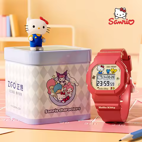 Original ZGO Sanrio Joint Anime Watch Cinnamoroll Hello Kitty Simple Luminous Waterproof Square Elec