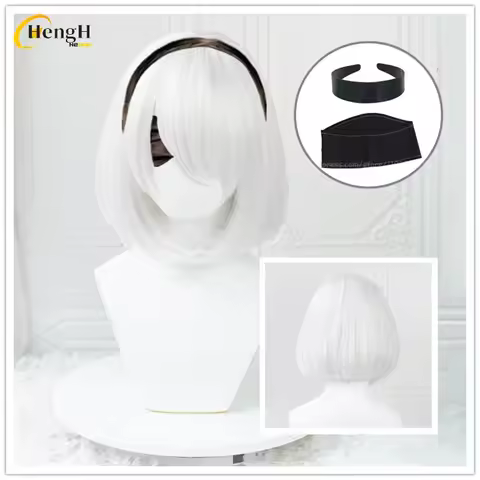 In Stock Synthetic Anime YoRHa No. 2 Type B Cosplay Wig Short 30cm Silver White Wig 2B Heat Resistan