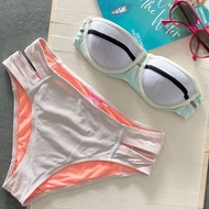 Asos River lsland Bikini set in light green and Purple light pink/ 粉綠色粉紫色粉橙色黑色線條泳裝一套/有鋼圈