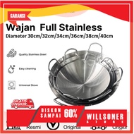 WOK PAN FULL STAINLESS STEEL THICK STRONG WITH EAR HANDLE LARGE PAN 30-40 CM WOK EUROPA