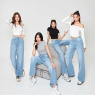 ยีนส์ Nammon Jeans NM17 กางเกงยีนส์กระบอกใหญ่ฟ้าอ่อนเรียบ รุ่น Buddy blue sky - ผ้าไม่ยืด