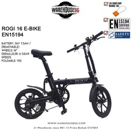 ROGI 16 Electric Bicycle | 36V 7.5AH | Shimano 6 Gear | EN15194 | Foldable Ebike | Affixed with LTA Orange Seal
