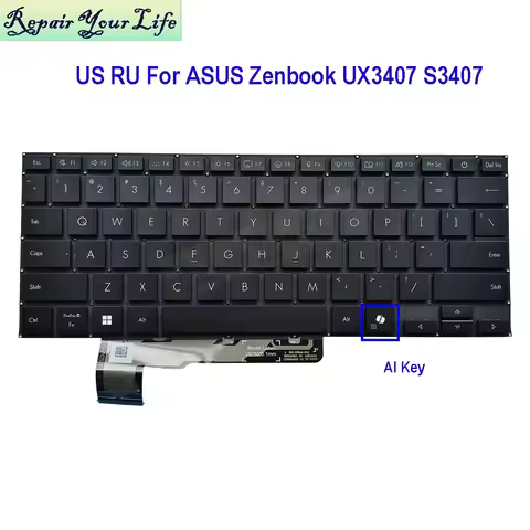 US RU Backlit Keyboard For Asus Zenbook A14 UX3407 UX3407RA UX3407NA S14 S3407 S3407QA Russian Engli